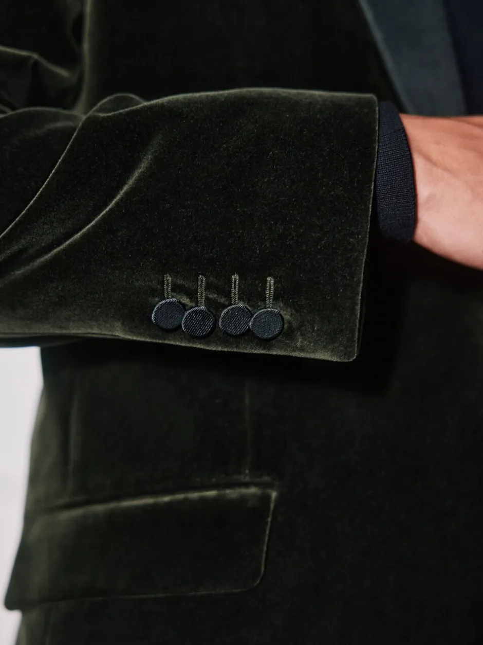 Smokings En Feestkleding|Next - Normale Pasvorm - Signature Pontoglio Italiaanse fluwelen blazer met sjaalkraag Groen