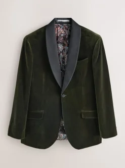 Smokings En Feestkleding|Next - Normale Pasvorm - Signature Pontoglio Italiaanse fluwelen blazer met sjaalkraag Groen
