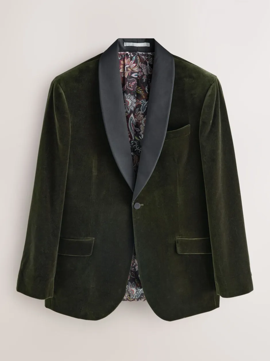 Smokings En Feestkleding|Next - Normale Pasvorm - Signature Pontoglio Italiaanse fluwelen blazer met sjaalkraag Groen