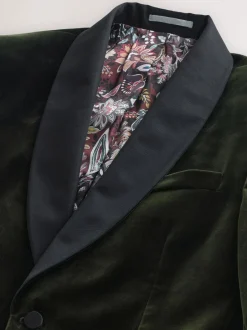Smokings En Feestkleding|Next - Normale Pasvorm - Signature Pontoglio Italiaanse fluwelen blazer met sjaalkraag Groen