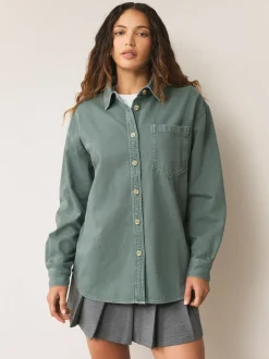 Blouses En Overhemden|Tops En T-Shirts|Next Groen - Oversized denim overhemd
