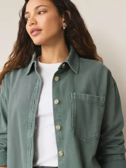 Blouses En Overhemden|Tops En T-Shirts|Next Groen - Oversized denim overhemd