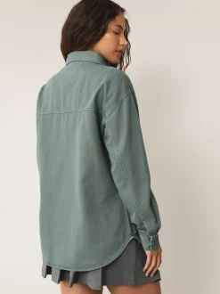 Blouses En Overhemden|Tops En T-Shirts|Next Groen - Oversized denim overhemd