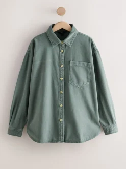 Blouses En Overhemden|Tops En T-Shirts|Next Groen - Oversized denim overhemd