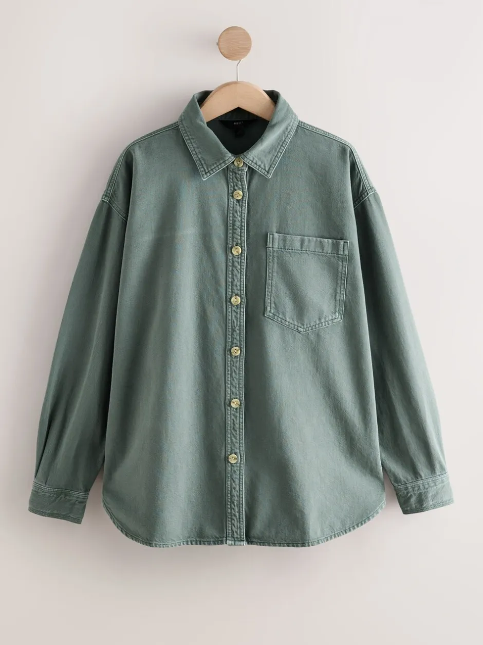 Blouses En Overhemden|Tops En T-Shirts|Next Groen - Oversized denim overhemd