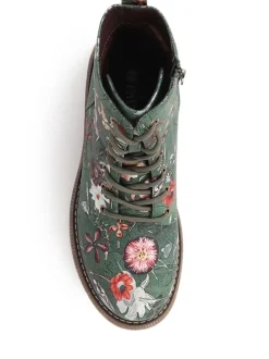 Boots*Pavers - Lace Up Floral Boots Groen
