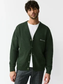 Gebreide Kleding|Next - Regular Fit Embroidered Chest Motif Cardigan Groen