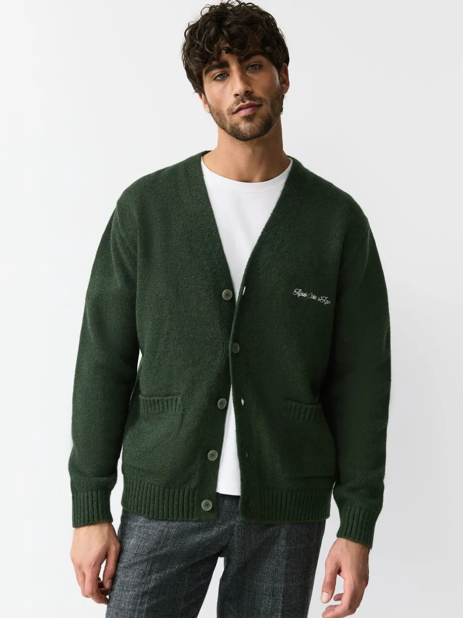Gebreide Kleding|Next - Regular Fit Embroidered Chest Motif Cardigan Groen