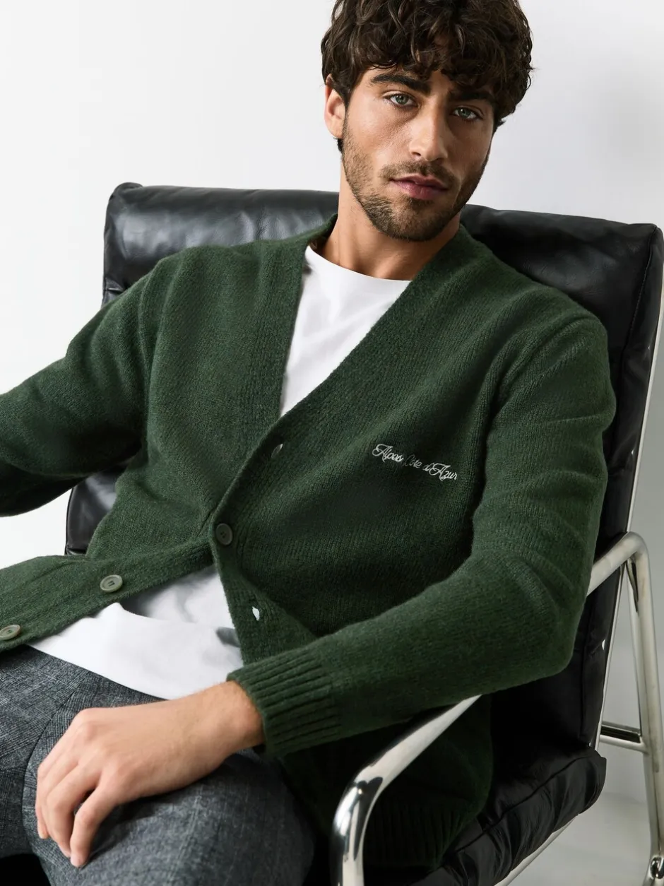 Gebreide Kleding|Next - Regular Fit Embroidered Chest Motif Cardigan Groen