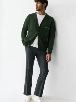 Gebreide Kleding|Next - Regular Fit Embroidered Chest Motif Cardigan Groen