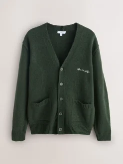 Gebreide Kleding|Next - Regular Fit Embroidered Chest Motif Cardigan Groen