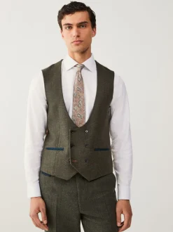Vesten*Next Groen - Regular Fit Nova Fides Italian Wool Blend Trimmed Check Suit Waistcoat