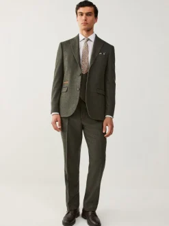 Vesten*Next Groen - Regular Fit Nova Fides Italian Wool Blend Trimmed Check Suit Waistcoat