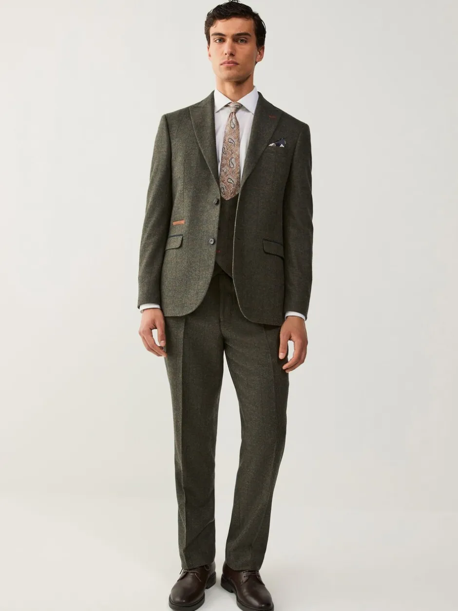 Vesten*Next Groen - Regular Fit Nova Fides Italian Wool Blend Trimmed Check Suit Waistcoat