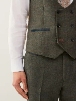 Vesten*Next Groen - Regular Fit Nova Fides Italian Wool Blend Trimmed Check Suit Waistcoat