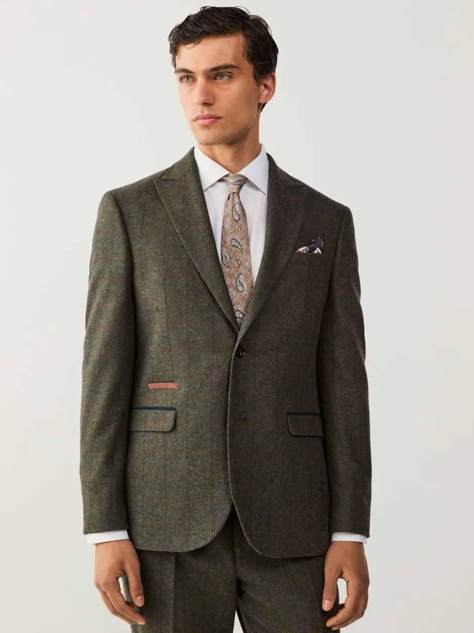 Blazers En Business-Jasjes|Pakken*Next Groen - Regular-fit Nova Fides getailleerd pak van Italiaanse wolmix met ruitjescolbert
