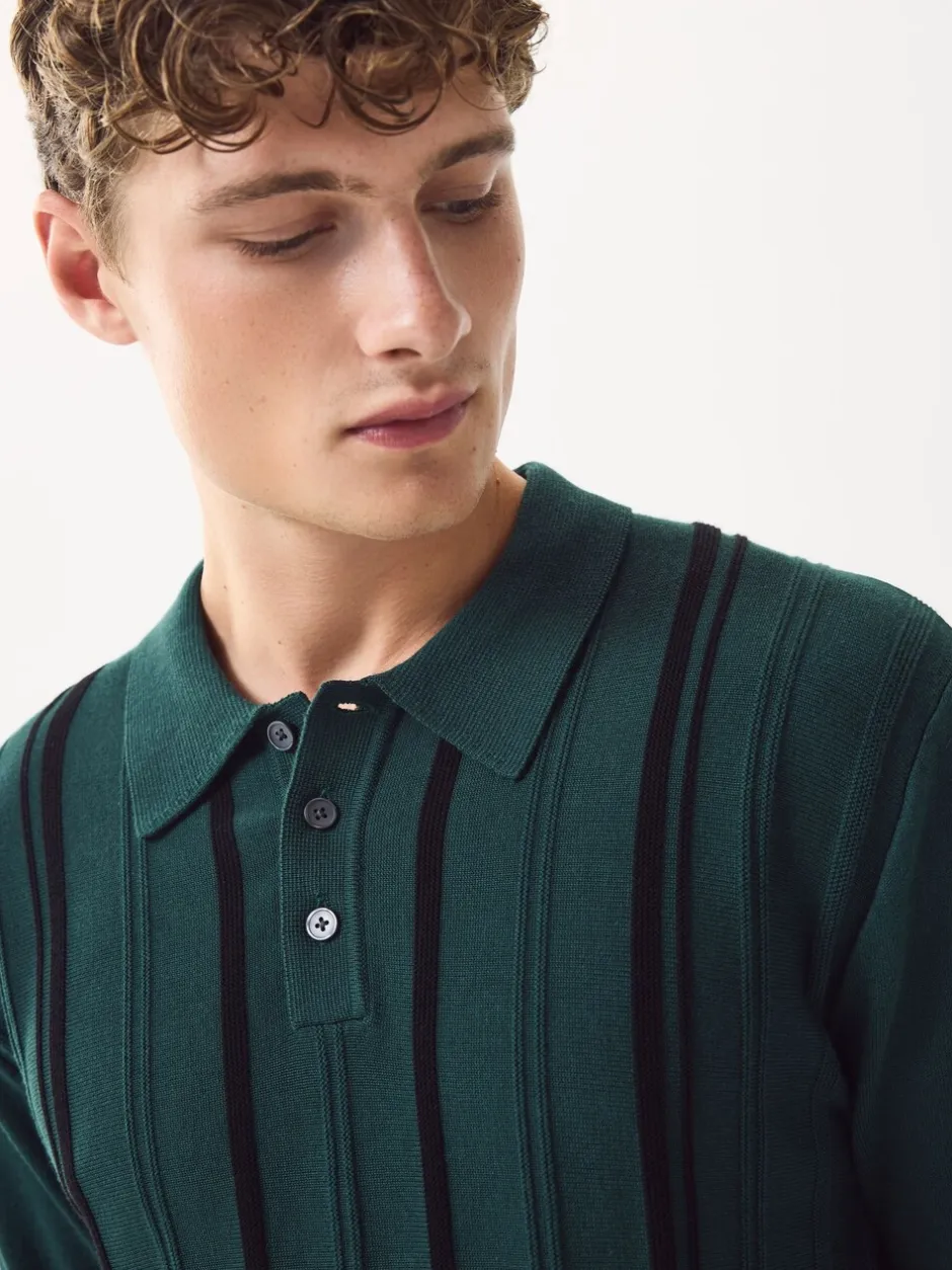 Gebreide Kleding|Poloshirts|Next - Regular-fit poloshirt met lange mouwen, streepdessin en hoog katoengehalte Groen