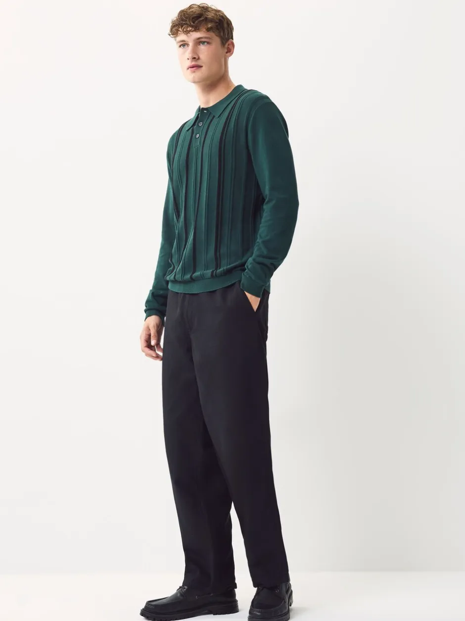 Gebreide Kleding|Poloshirts|Next - Regular-fit poloshirt met lange mouwen, streepdessin en hoog katoengehalte Groen