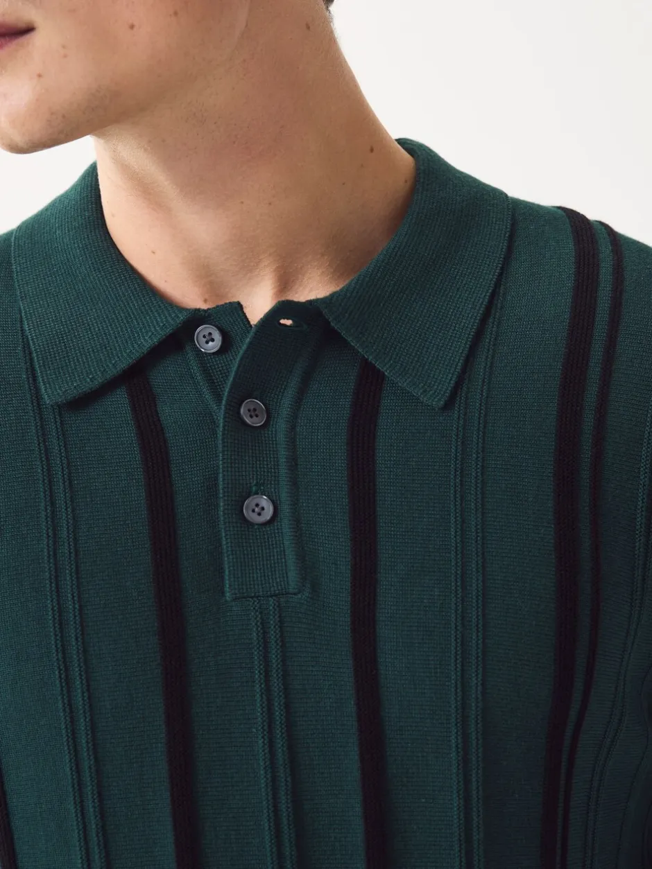 Gebreide Kleding|Poloshirts|Next - Regular-fit poloshirt met lange mouwen, streepdessin en hoog katoengehalte Groen