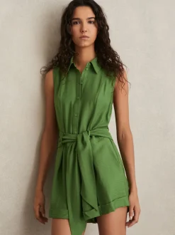 Jumpsuits En Playsuits|Reiss - Millie strandcover-up speelpakje met ceintuur Groen