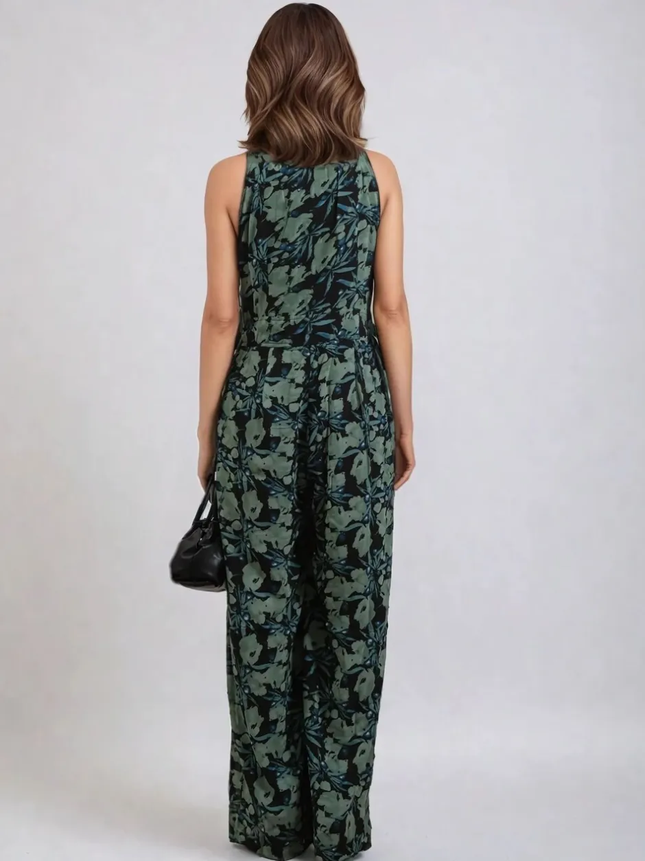 Jumpsuits En Playsuits|Religion Groen - Crew Wide Leg Jumpsuit in Abstract Façade Print