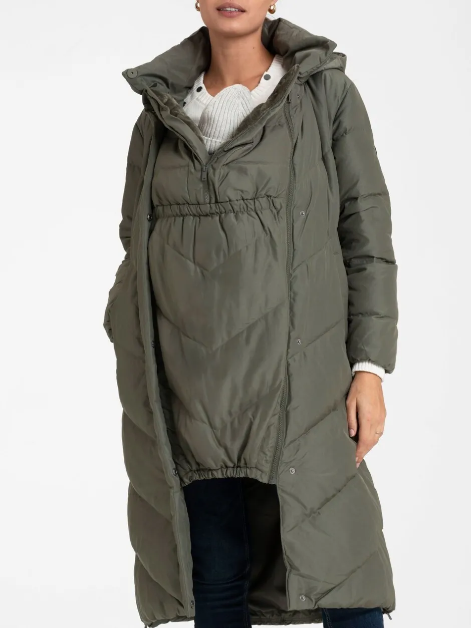 Jassen En Jacks*Seraphine - 3-In-1 Lange Chevron Puffer zwangerschapsjas Groen