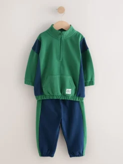 Truien En Breisels|Joggingbroeken*Next - Set van top met halve rits en joggingbroek (3mnd-7jr) Groen