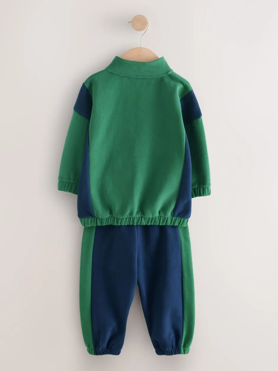 Truien En Breisels|Joggingbroeken*Next - Set van top met halve rits en joggingbroek (3mnd-7jr) Groen