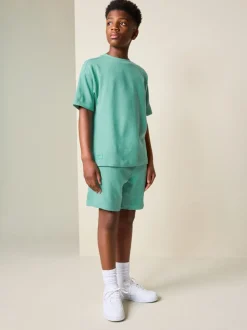 Shorts|Next - Set van T-shirt met textuur en korte mouwen en shorts (3 - 16 jr) Groen