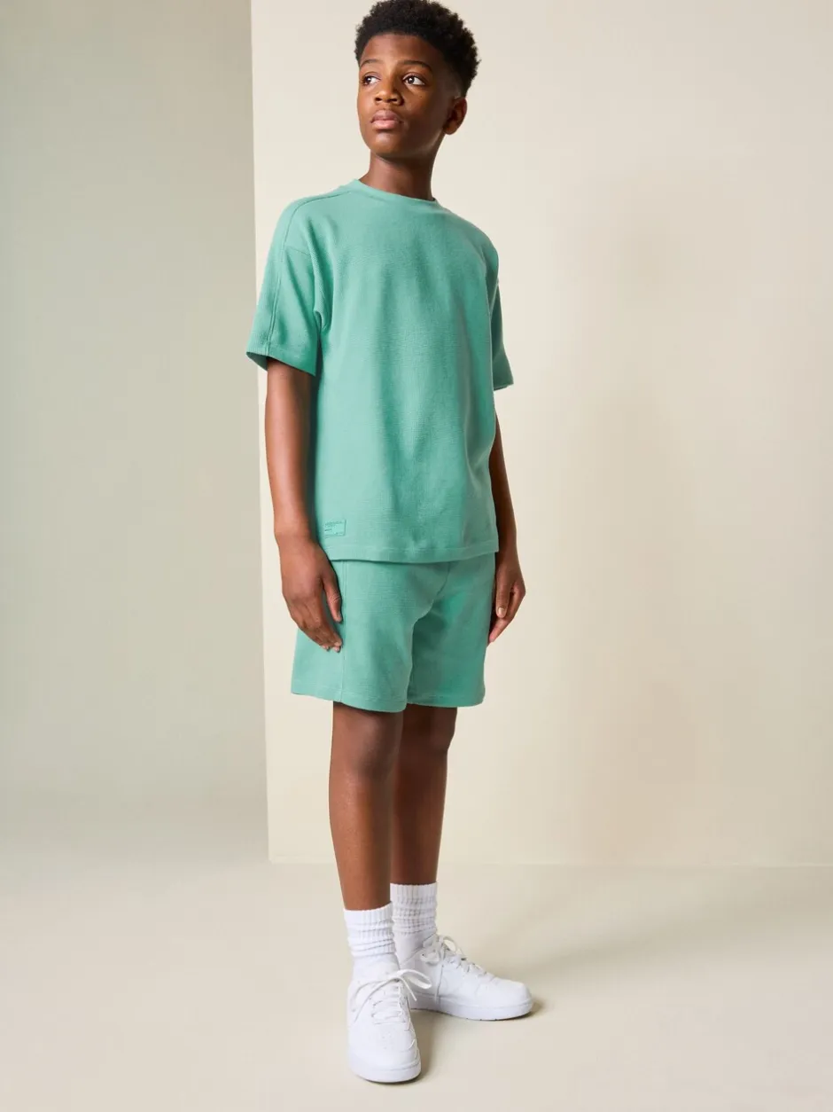 Shorts|Next - Set van T-shirt met textuur en korte mouwen en shorts (3 - 16 jr) Groen