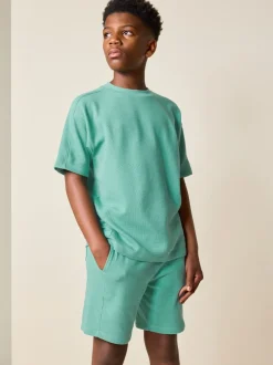 Shorts|Next - Set van T-shirt met textuur en korte mouwen en shorts (3 - 16 jr) Groen