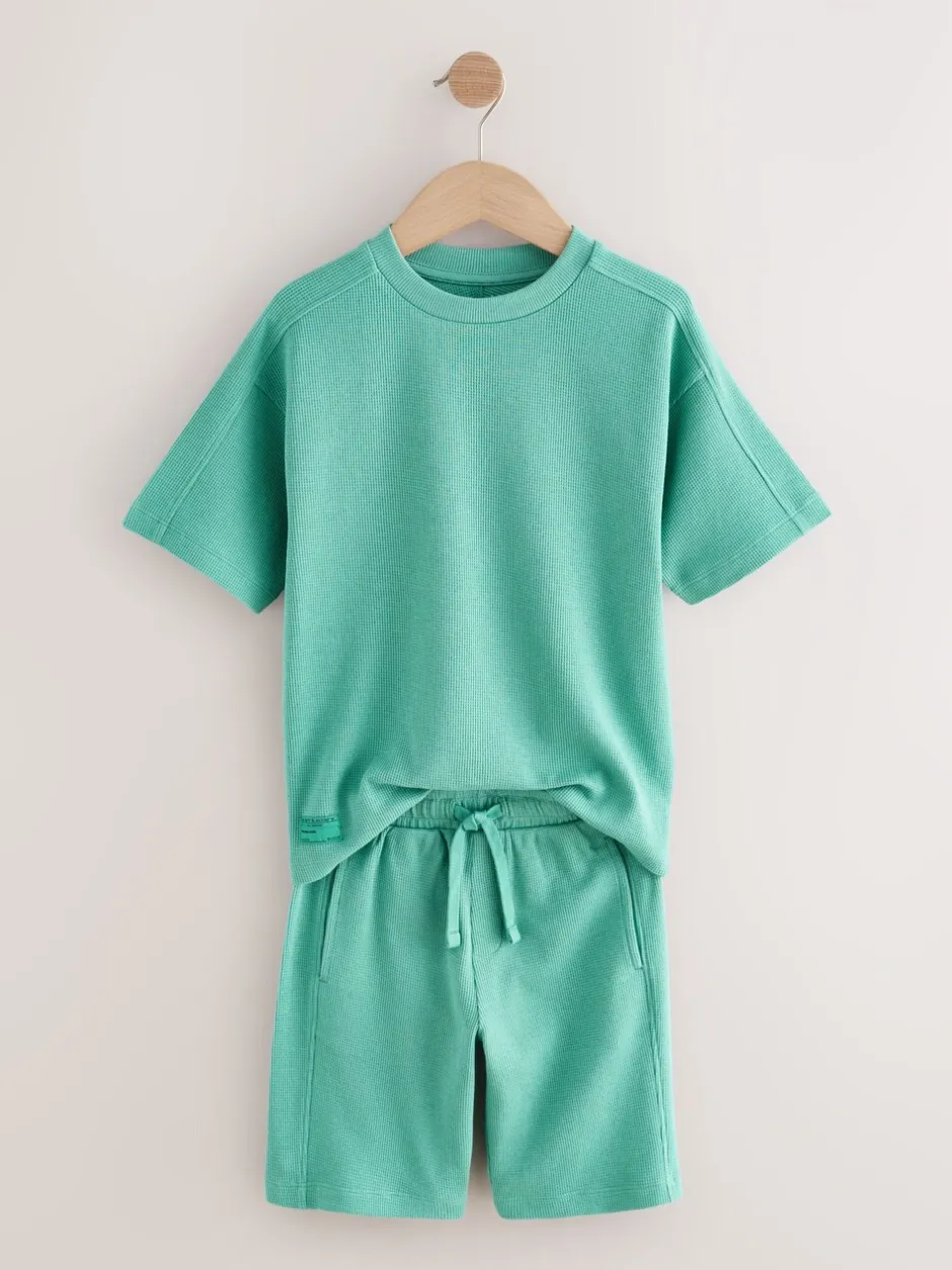 Shorts|Next - Set van T-shirt met textuur en korte mouwen en shorts (3 - 16 jr) Groen