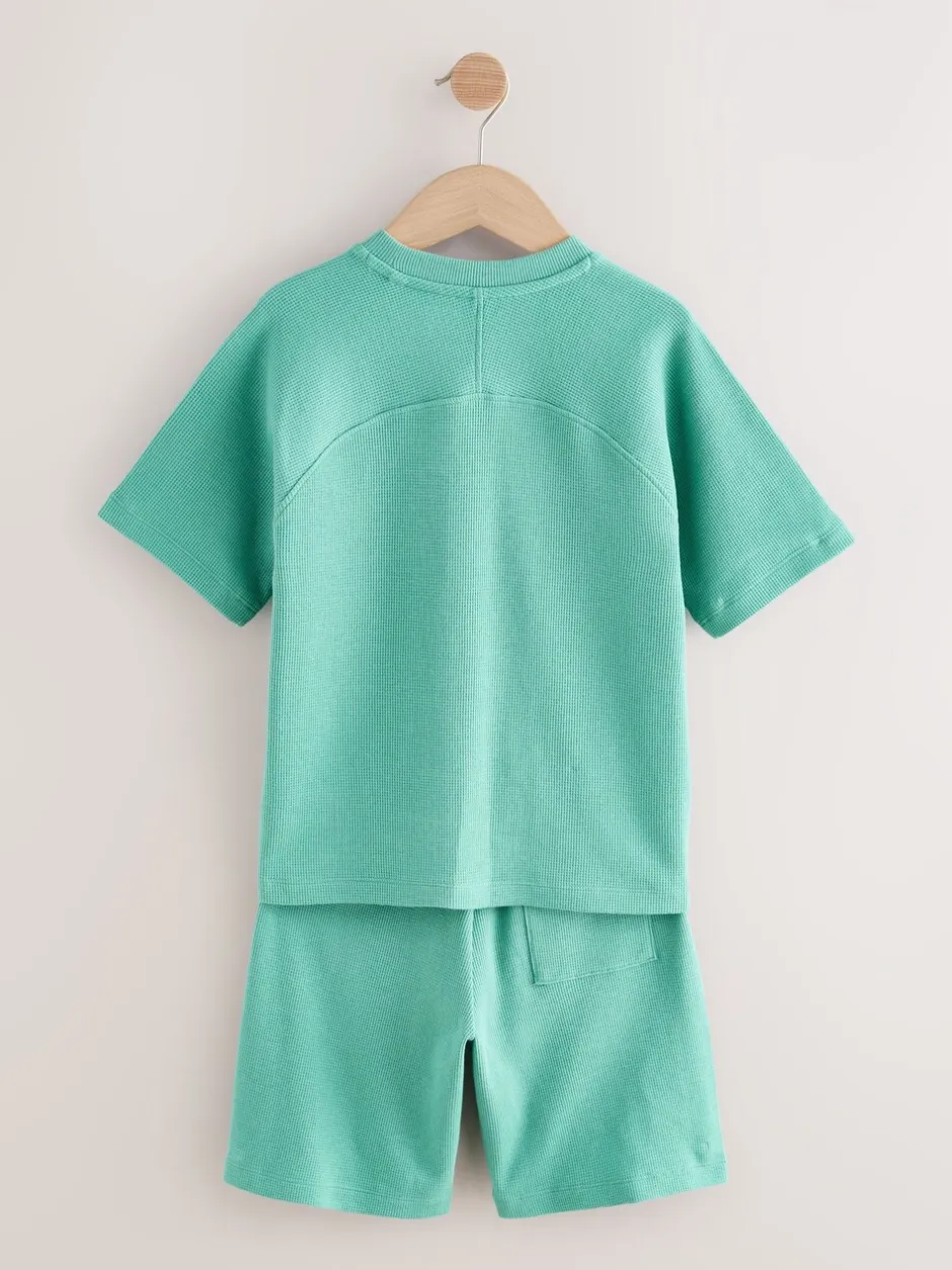 Shorts|Next - Set van T-shirt met textuur en korte mouwen en shorts (3 - 16 jr) Groen
