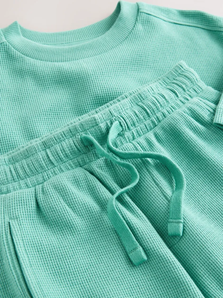 Shorts|Next - Set van T-shirt met textuur en korte mouwen en shorts (3 - 16 jr) Groen