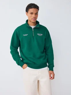 Sweaters En Hoody´S|Sweaters En Hoody´S*Next - Simple Text Graphic Print Quarter Zip Neck Sweatshirt Groen