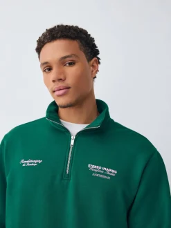 Sweaters En Hoody´S|Sweaters En Hoody´S*Next - Simple Text Graphic Print Quarter Zip Neck Sweatshirt Groen