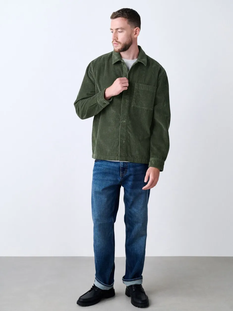 Formele Overhemden|Next - Single pocket Corduroy Shacket Overshirt Groen