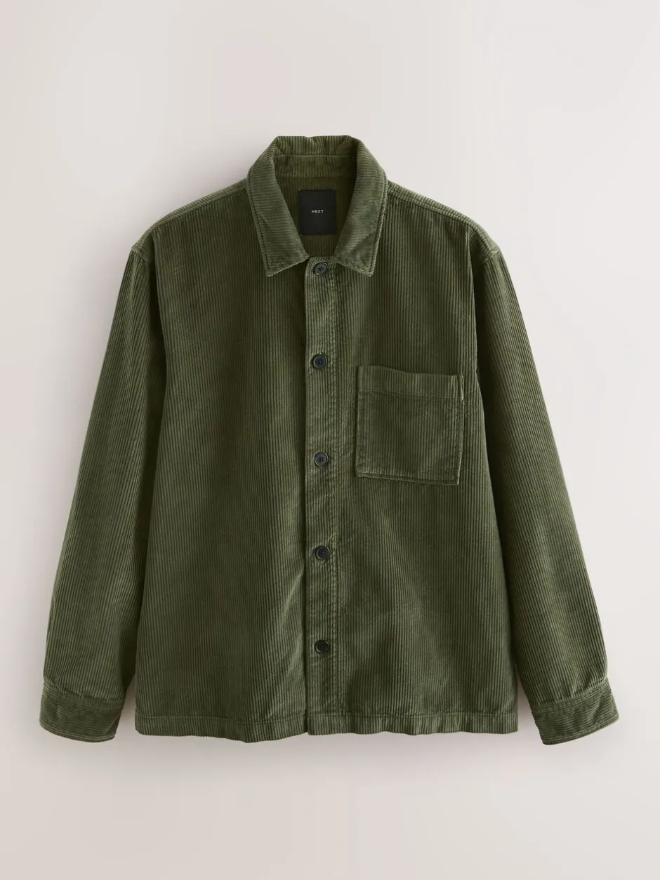 Formele Overhemden|Next - Single pocket Corduroy Shacket Overshirt Groen