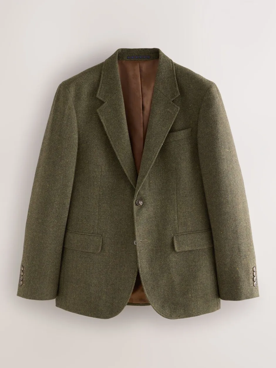 Pakken*Next - Slim Fit Herringbone Wool Blend Suit Jacket Groen
