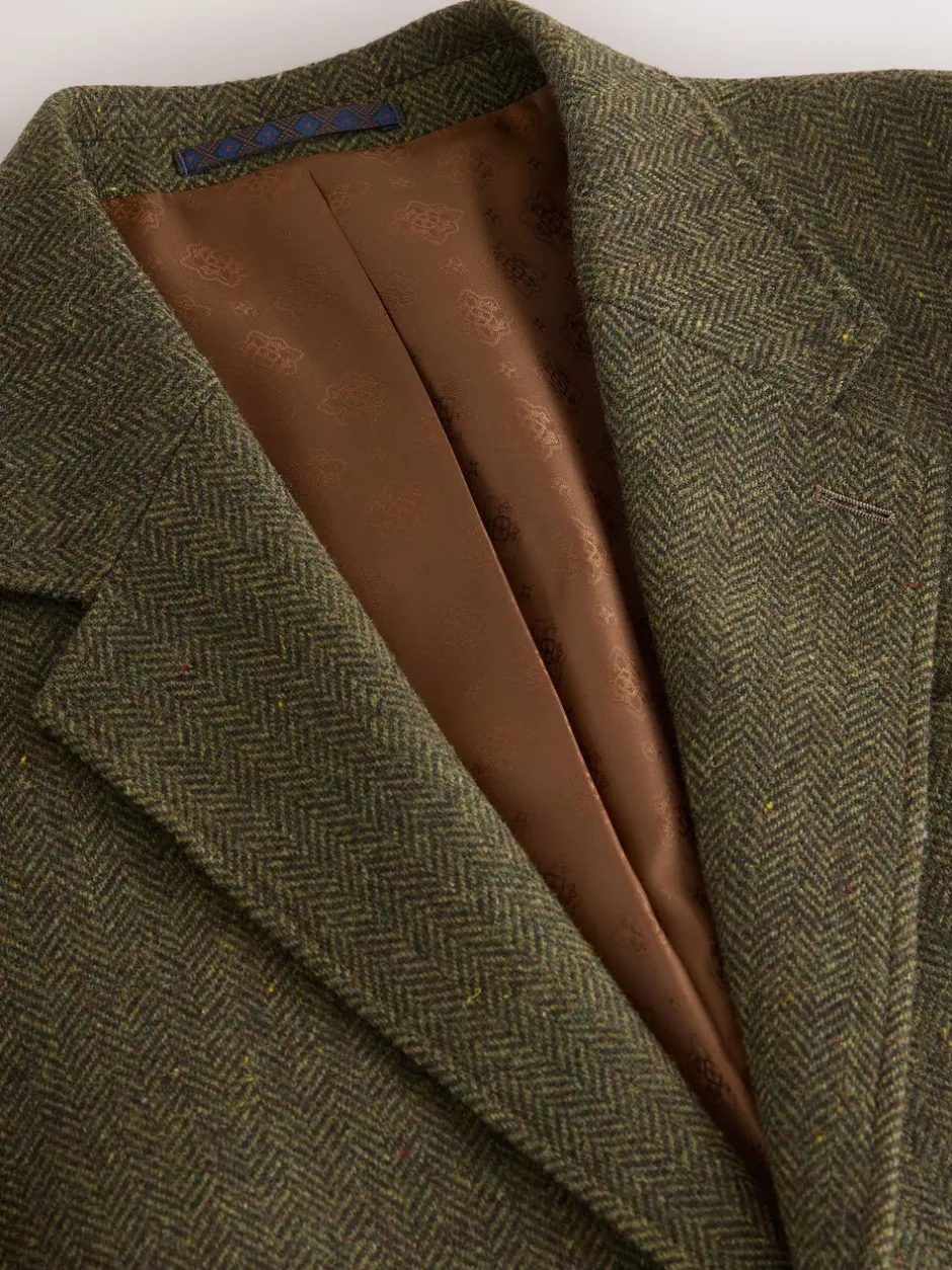 Pakken*Next - Slim Fit Herringbone Wool Blend Suit Jacket Groen