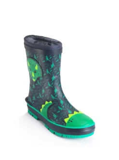 Laarzen|Start Rite - - Little Puddle - Regenlaarzen met dinosaurus en gestrikte bovenkant Groen