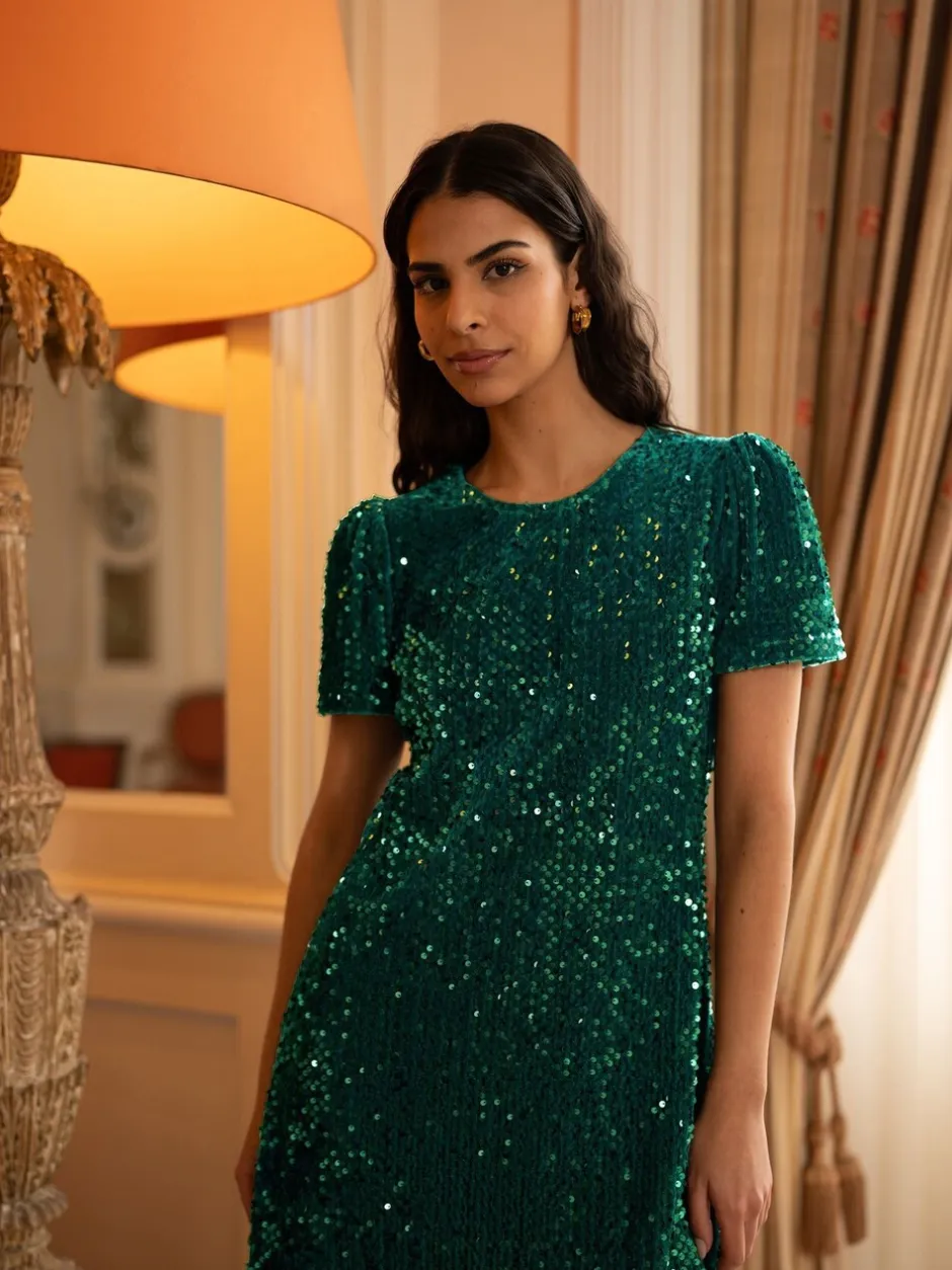 Gelegenheidskleding*Yumi - Sequin Tunic Dress Groen