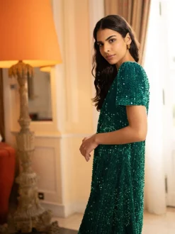 Gelegenheidskleding*Yumi - Sequin Tunic Dress Groen