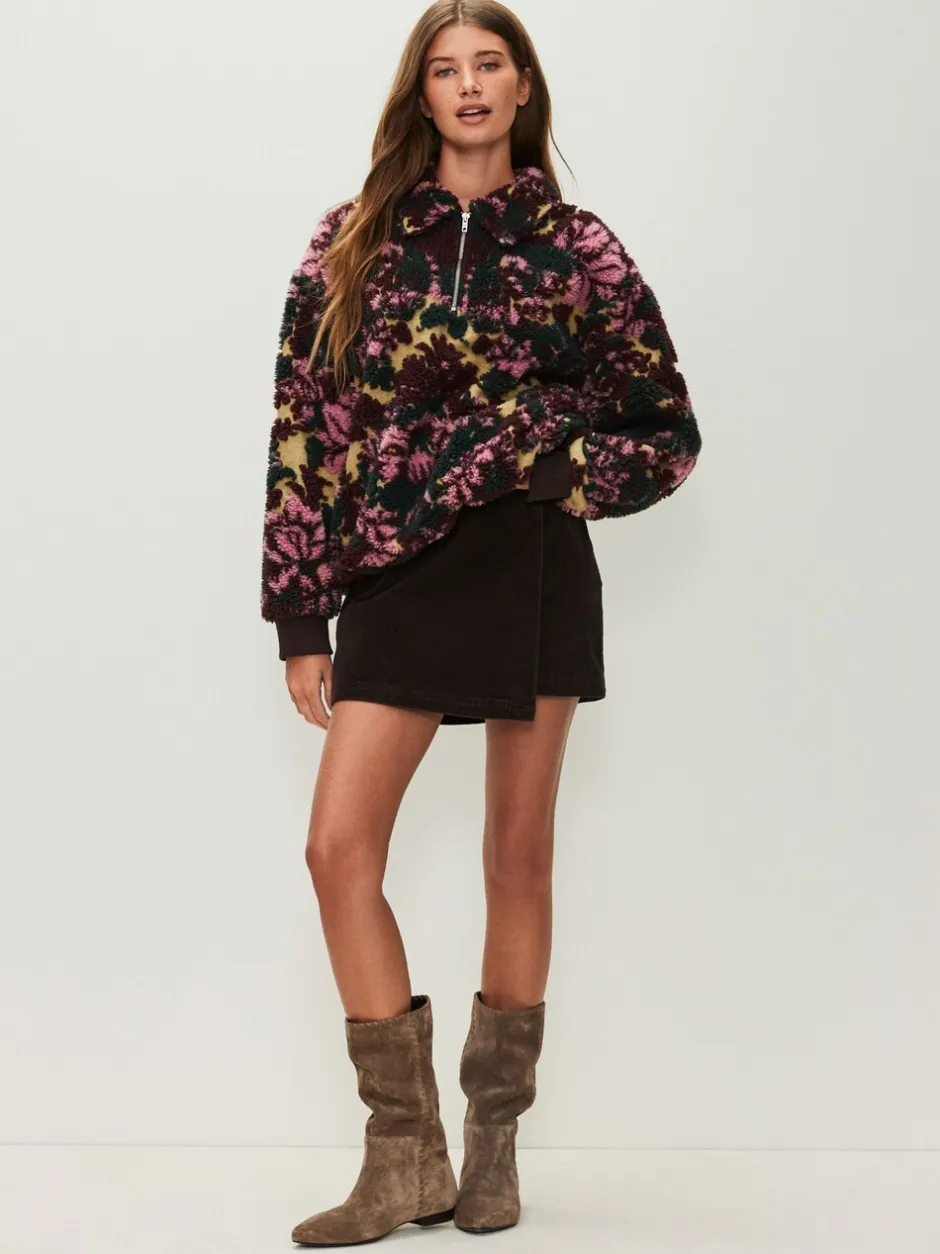 Hoody's En Sweatshirts|Next - Jacquard Teddy Borg Quarter Zip Fleece Sweatshirt Groen bloemmotief