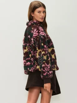 Hoody's En Sweatshirts|Next - Jacquard Teddy Borg Quarter Zip Fleece Sweatshirt Groen bloemmotief
