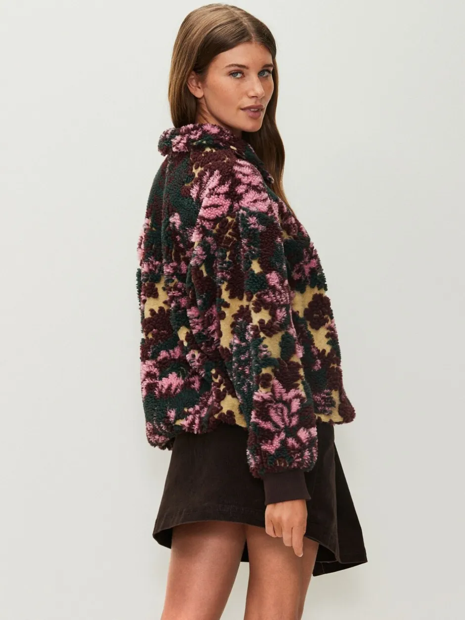 Hoody's En Sweatshirts|Next - Jacquard Teddy Borg Quarter Zip Fleece Sweatshirt Groen bloemmotief