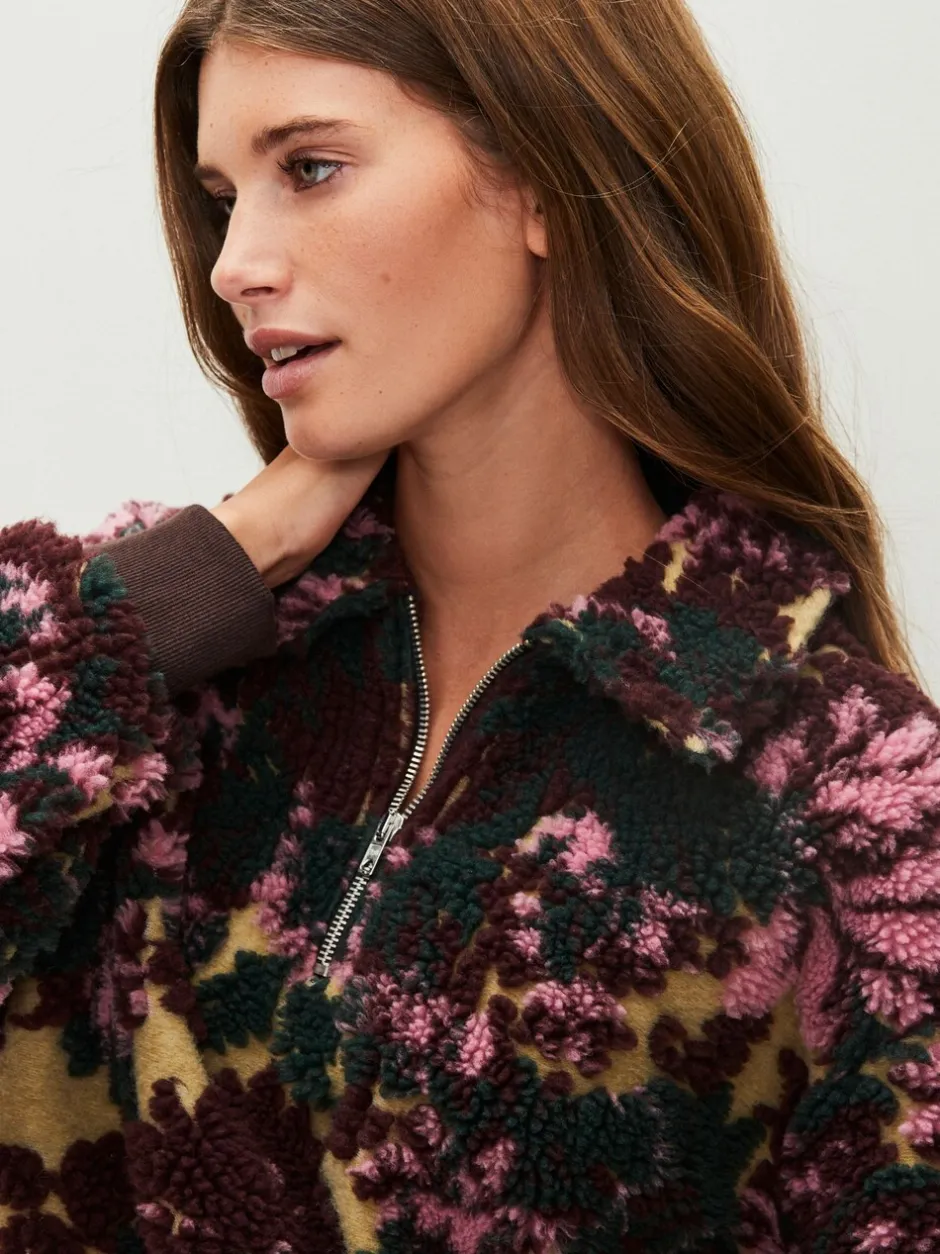 Hoody's En Sweatshirts|Next - Jacquard Teddy Borg Quarter Zip Fleece Sweatshirt Groen bloemmotief
