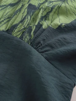 Gelegenheidskleding|Next - Midi-jurk met print en pofmouwen Groen bloemmotief