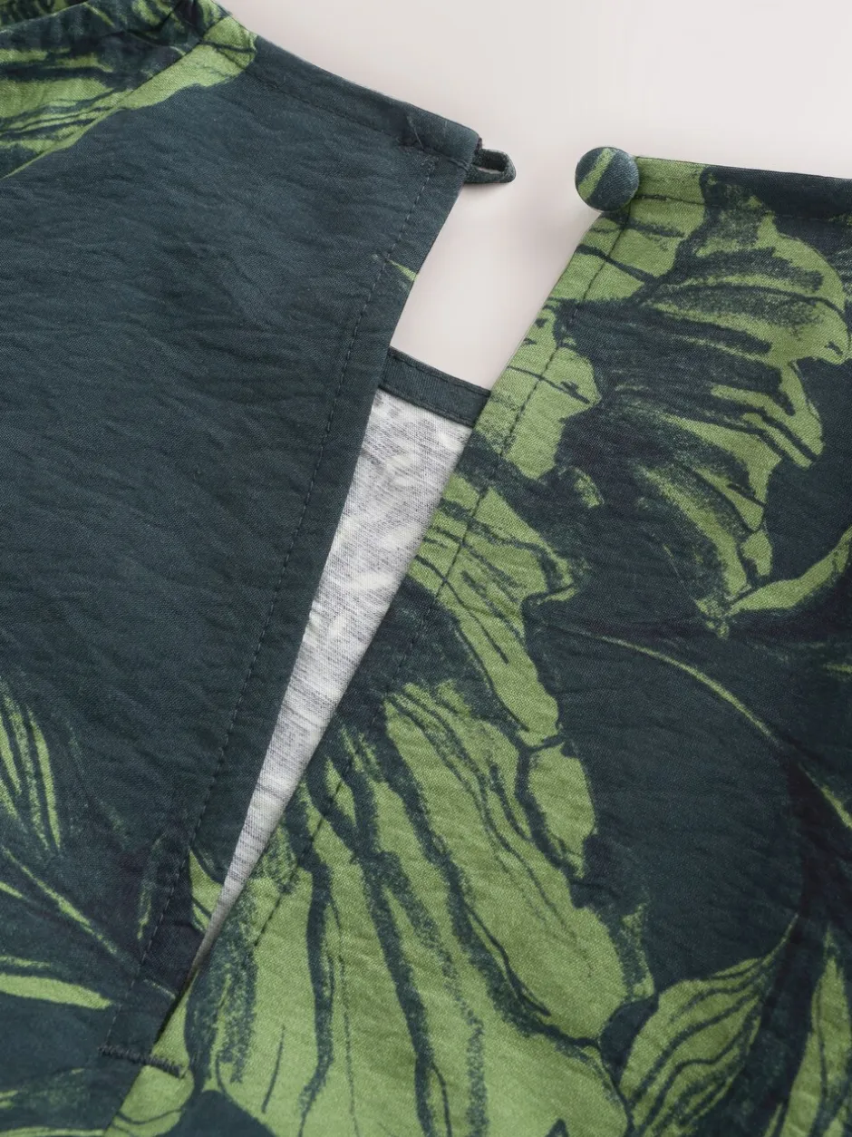 Gelegenheidskleding|Next - Midi-jurk met print en pofmouwen Groen bloemmotief