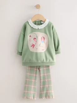 Sets En Combisets|Truien En Breisels|Next Groen elfje - Collared Sweatshirt & Flare Leggings Set (3mths-7yrs)